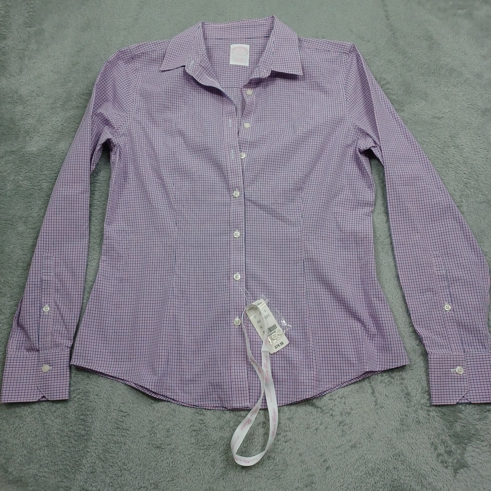 Brooks Brothers Top Womens 6 Petite Pink Purple Checked Button Up NWT